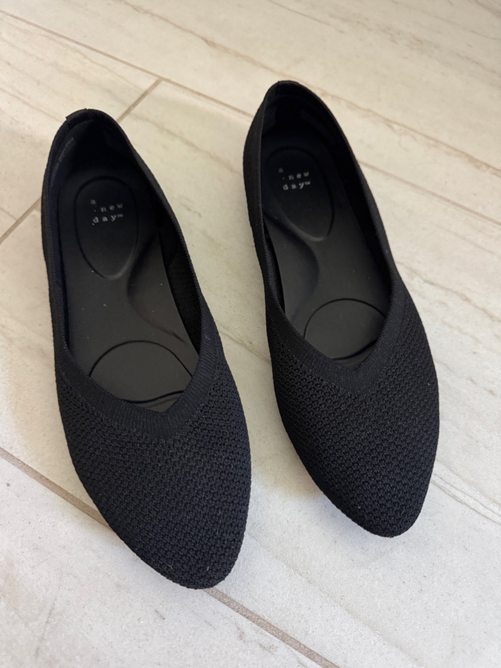 a new day Black Knit Pointed-Toe Ballet Flats